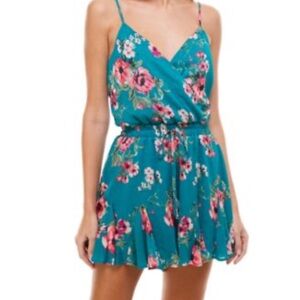 Francesca's Collections Teal Floral Romper